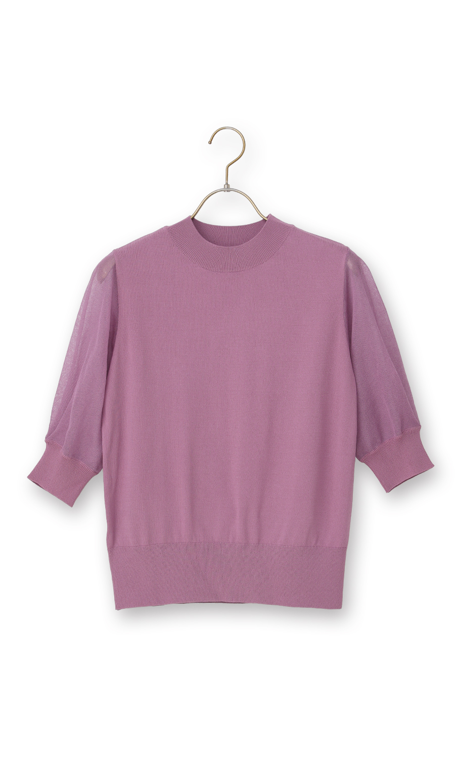 ハイネックシアースリーブニット【5分袖】【アンサンブル着用可】 ピンク S