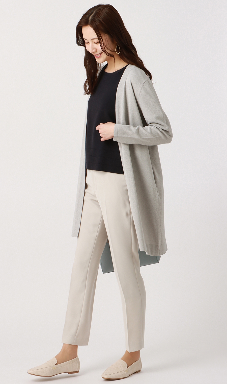 ロングトッパーカーディガン《長袖》 グレー S