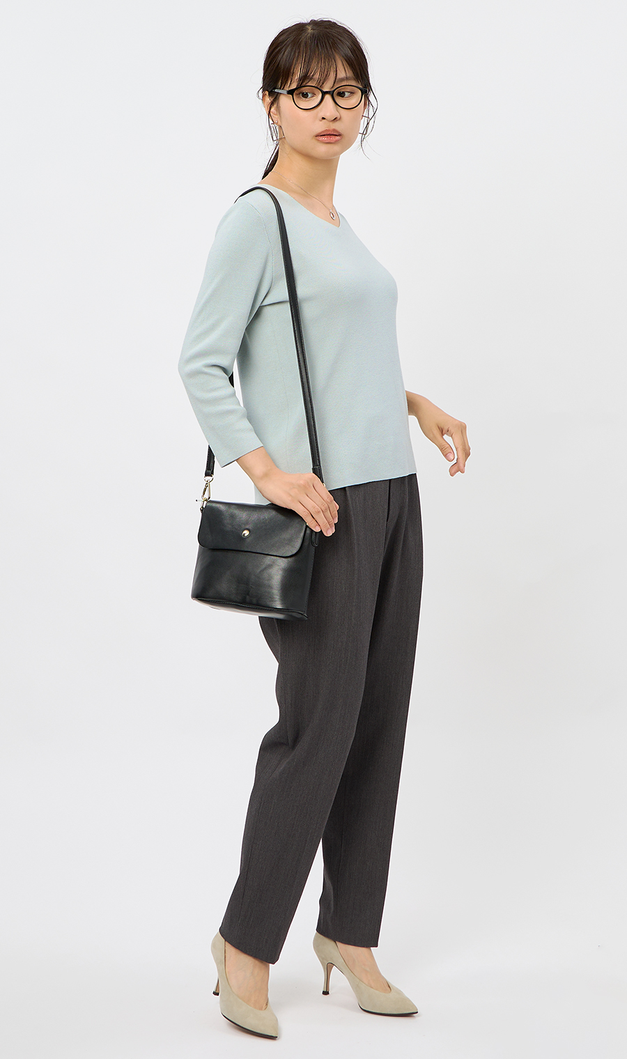 Vネックフルニードルニット【7分袖】 サックス M