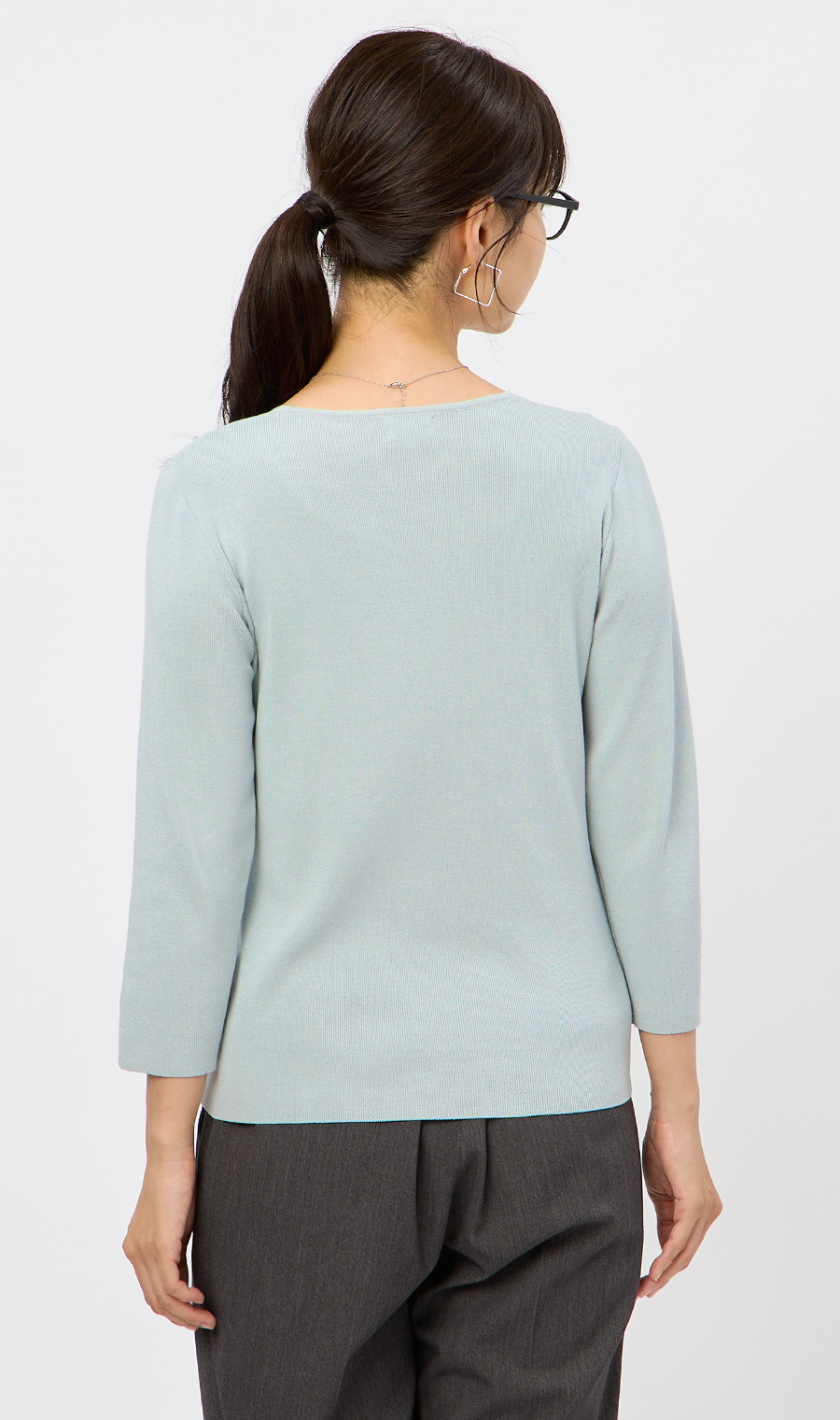 Vネックフルニードルニット【7分袖】 サックス M