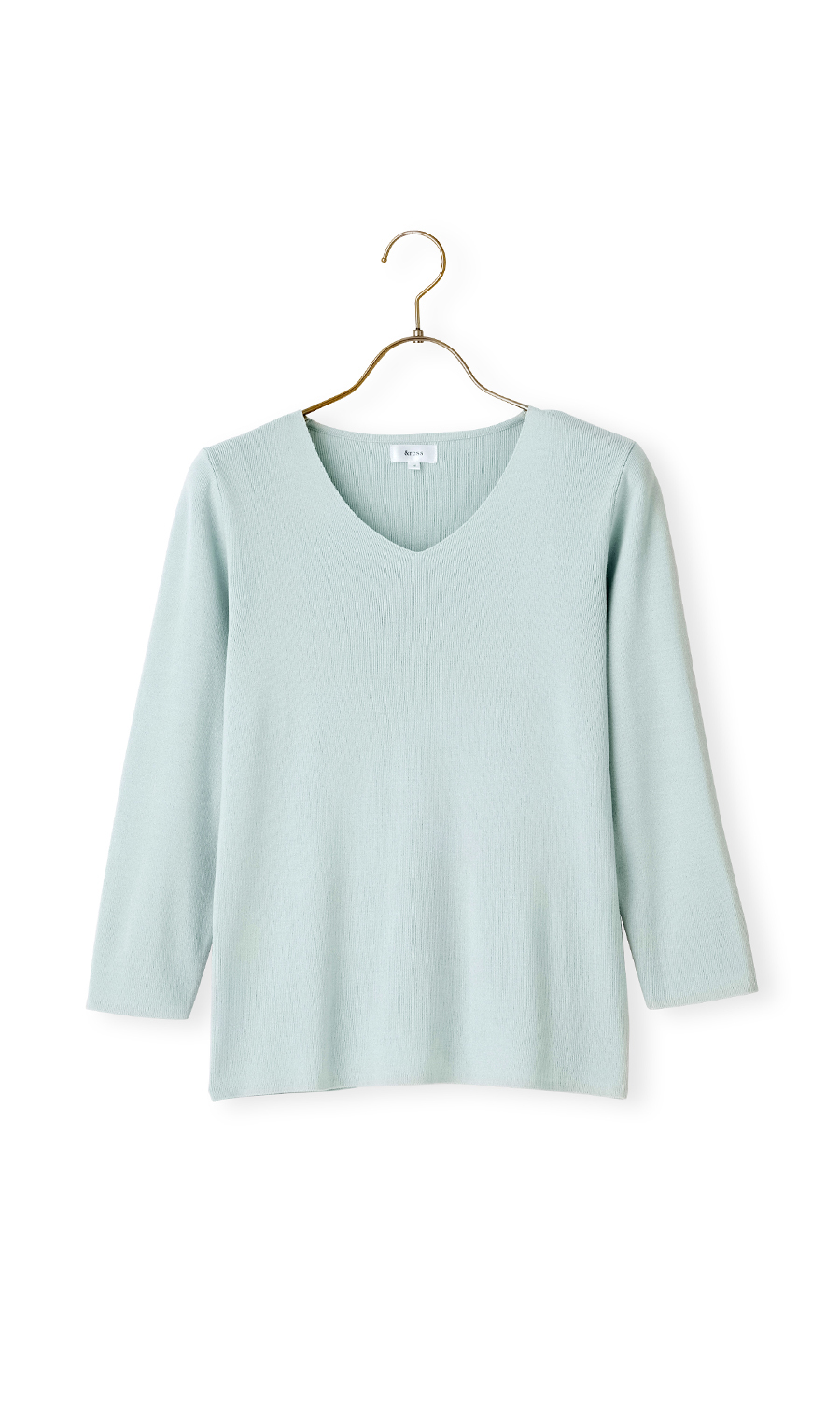 Vネックフルニードルニット【7分袖】 サックス M