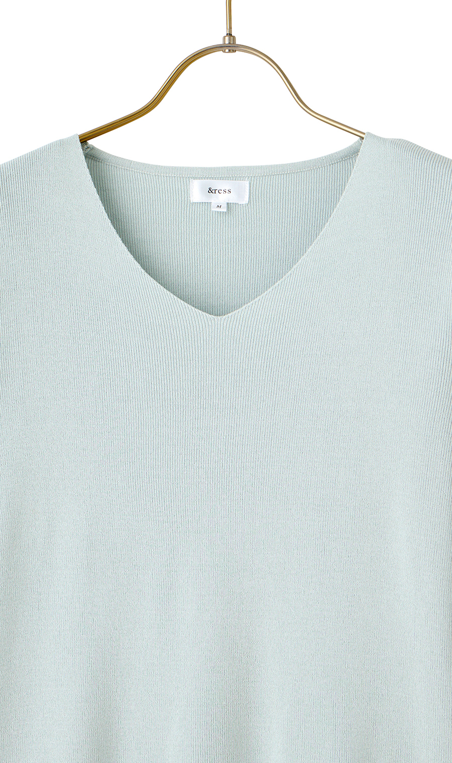 Vネックフルニードルニット【7分袖】 サックス M