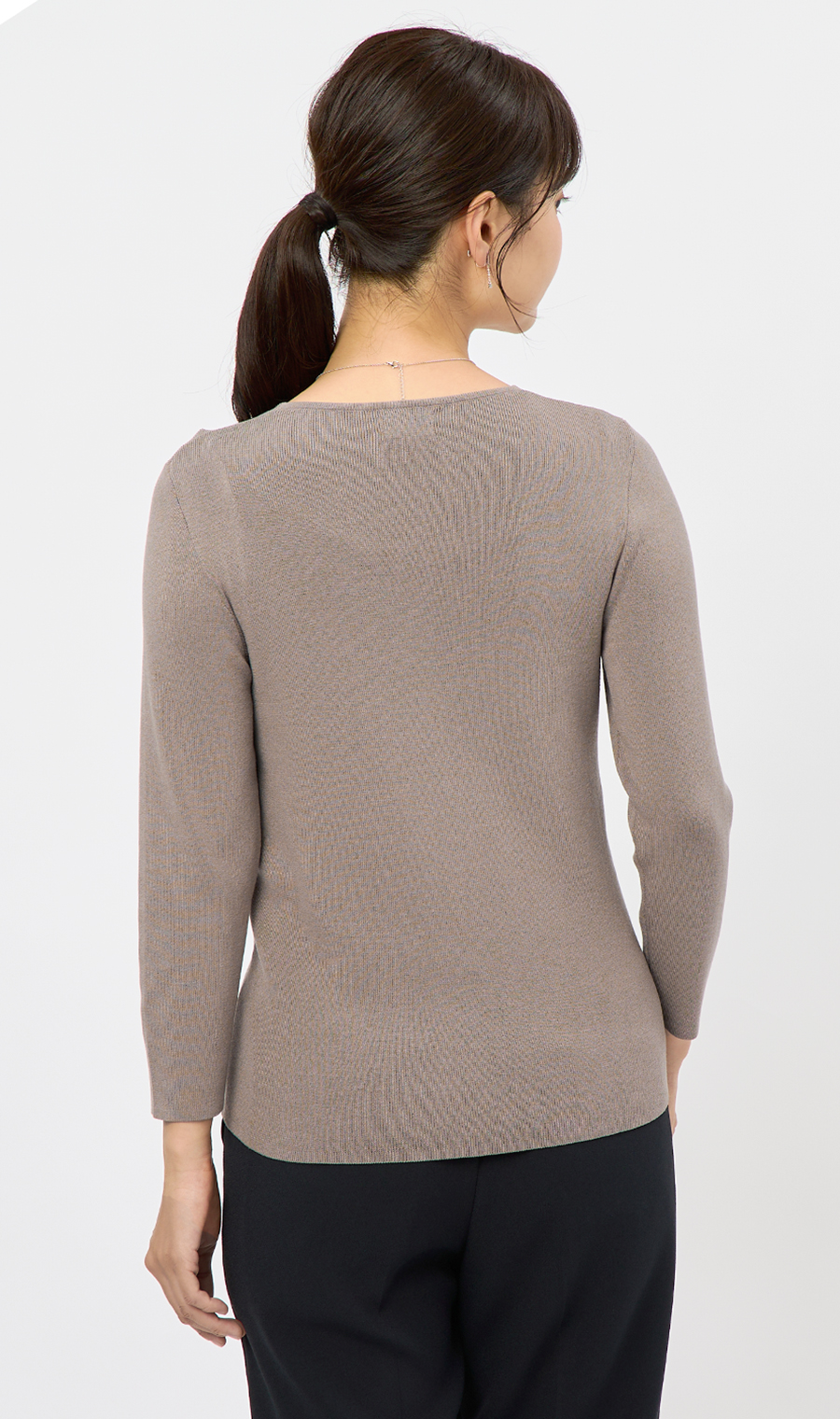 Vネックフルニードルニット【7分袖】 ベージュ S