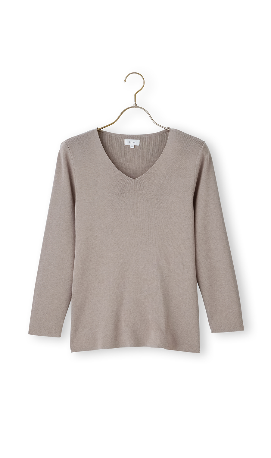 Vネックフルニードルニット【7分袖】 ベージュ S