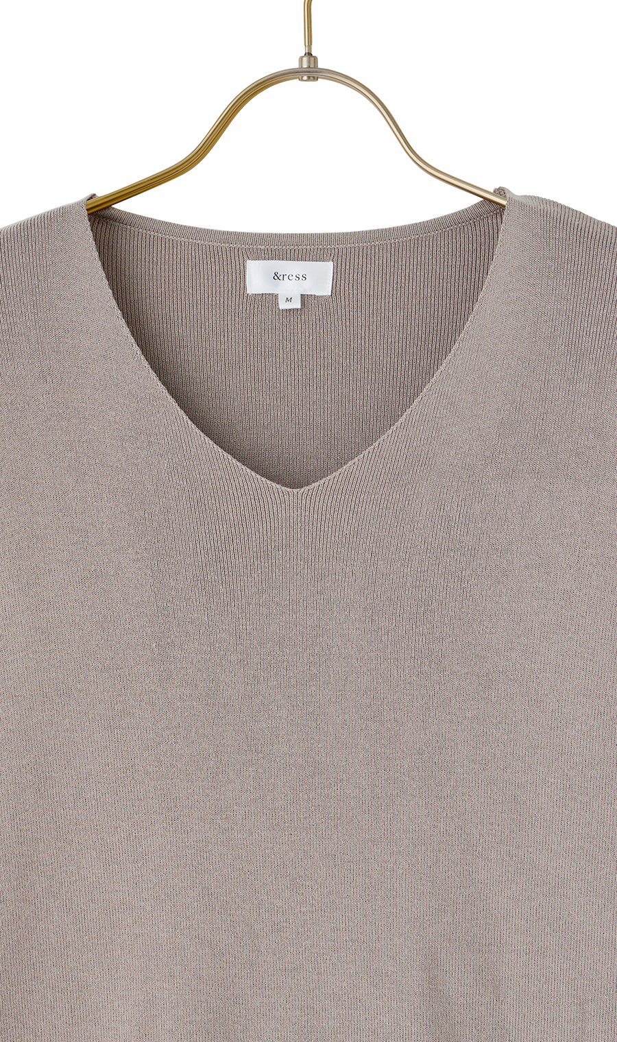 Vネックフルニードルニット【7分袖】 ベージュ S