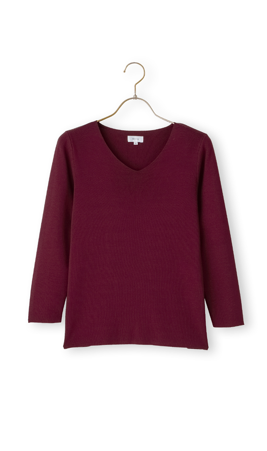Vネックフルニードルニット【7分袖】 ワイン L