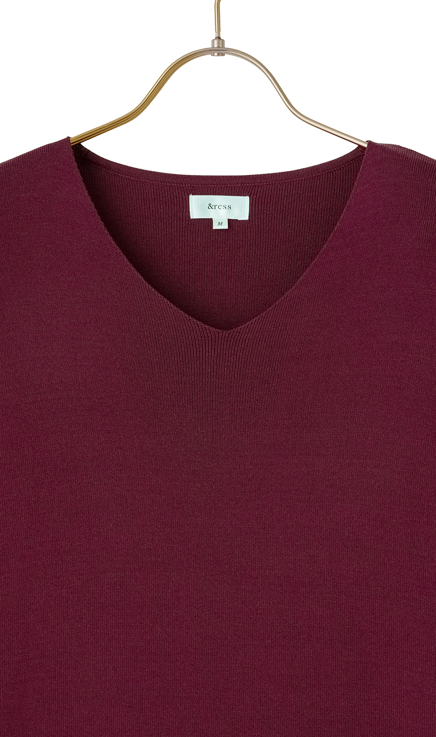Vネックフルニードルニット【7分袖】 ワイン L