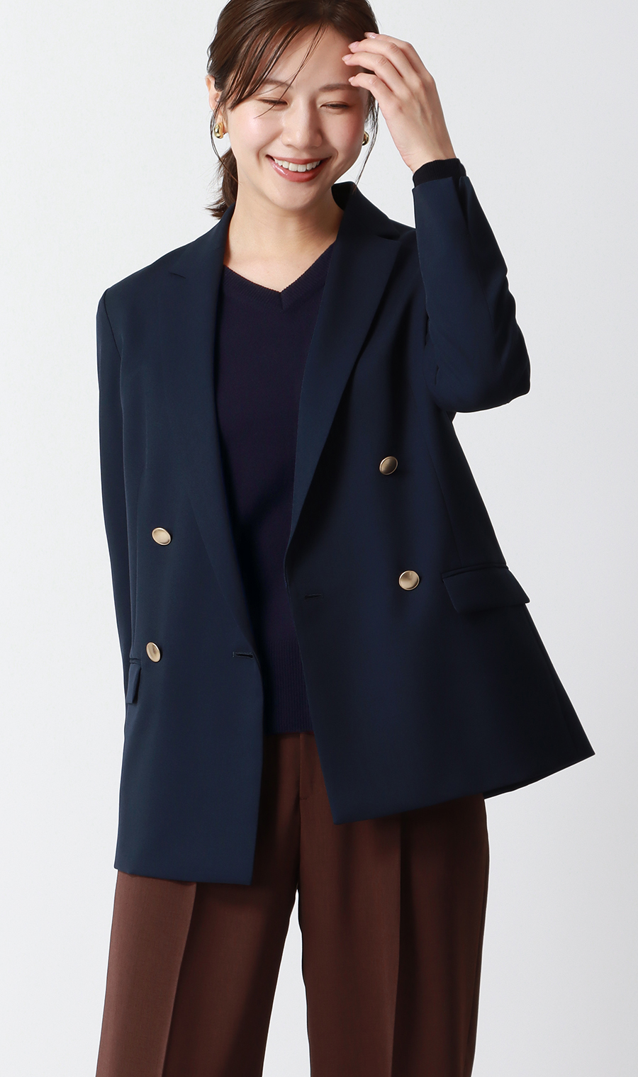 【毛球CLEAR針織】 V領平針織針織藏青色S