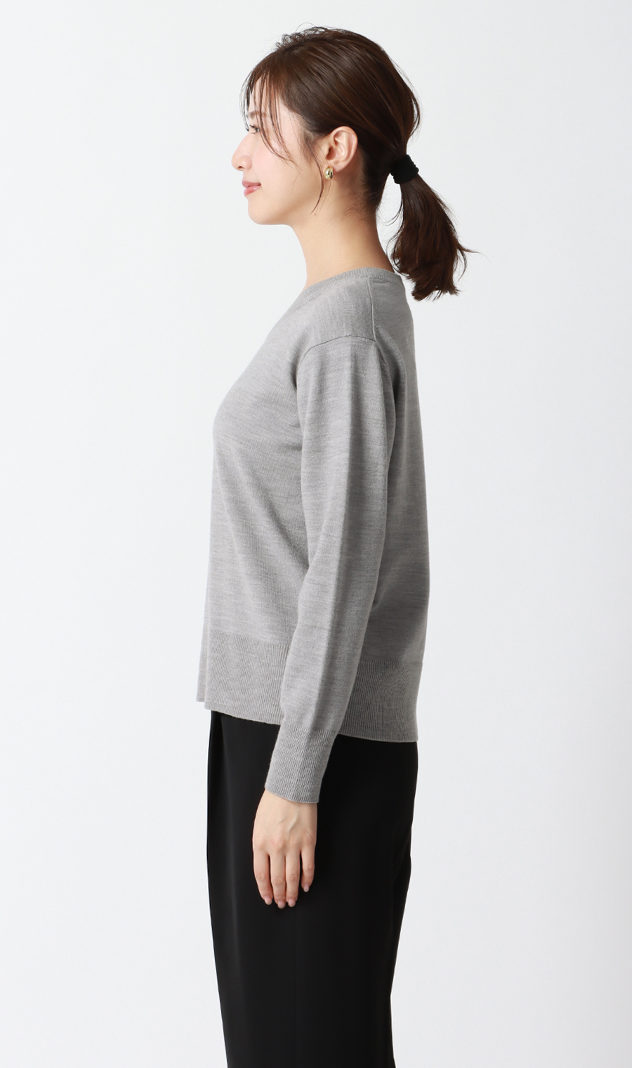 【毛玉CLEARニット】Vネック天竺ニット グレー LL