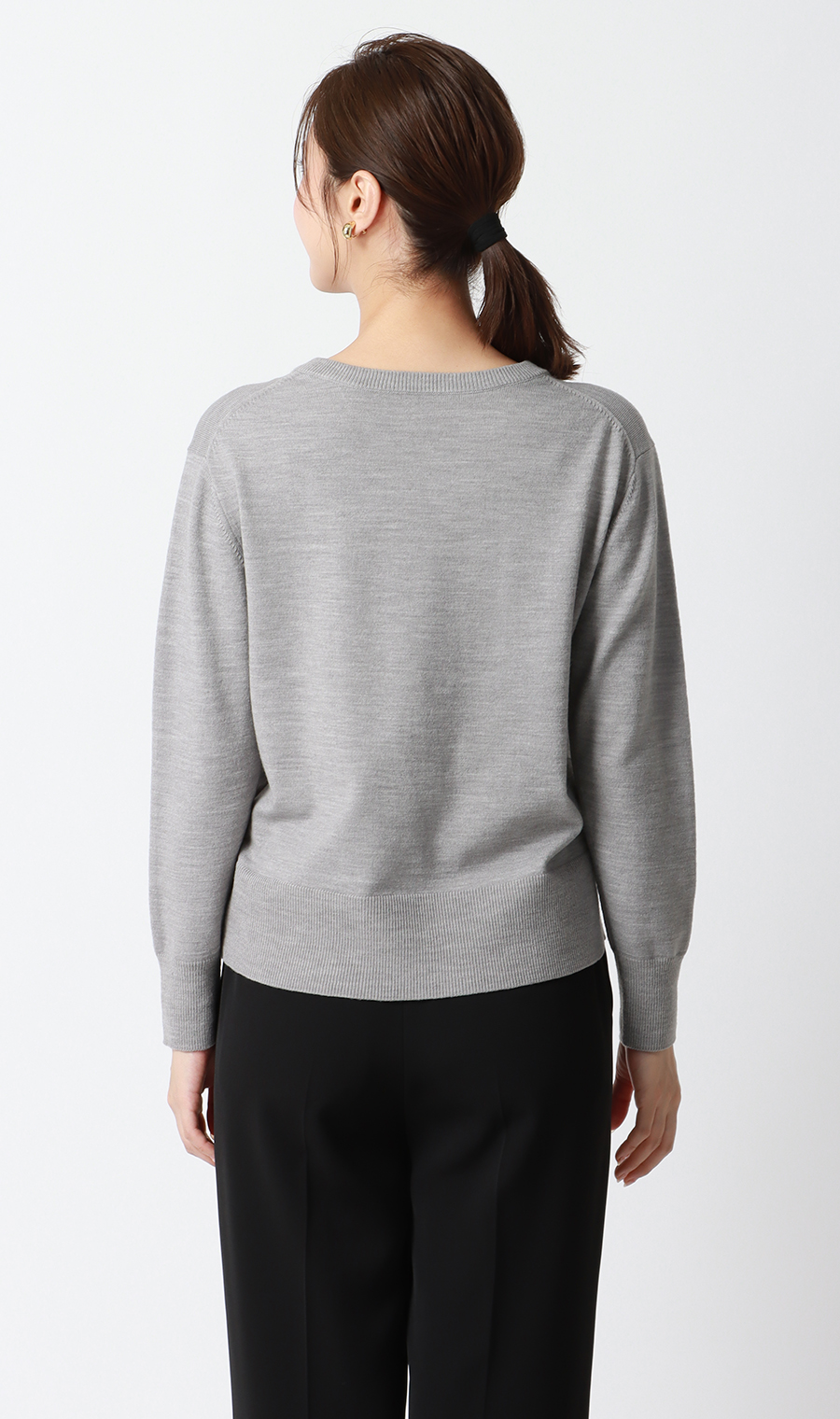 【毛玉CLEARニット】Vネック天竺ニット グレー LL