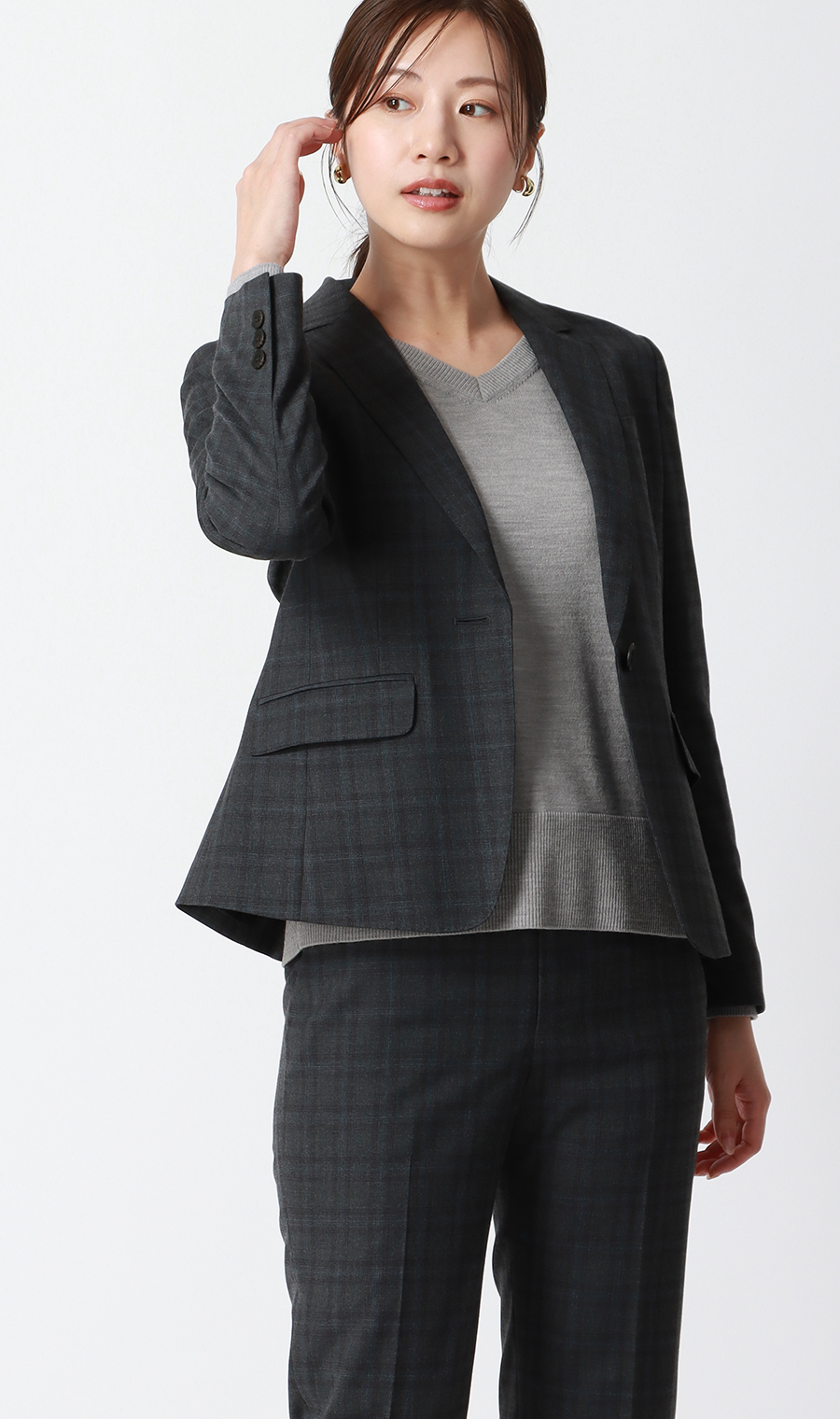 【毛玉CLEARニット】Vネック天竺ニット グレー LL