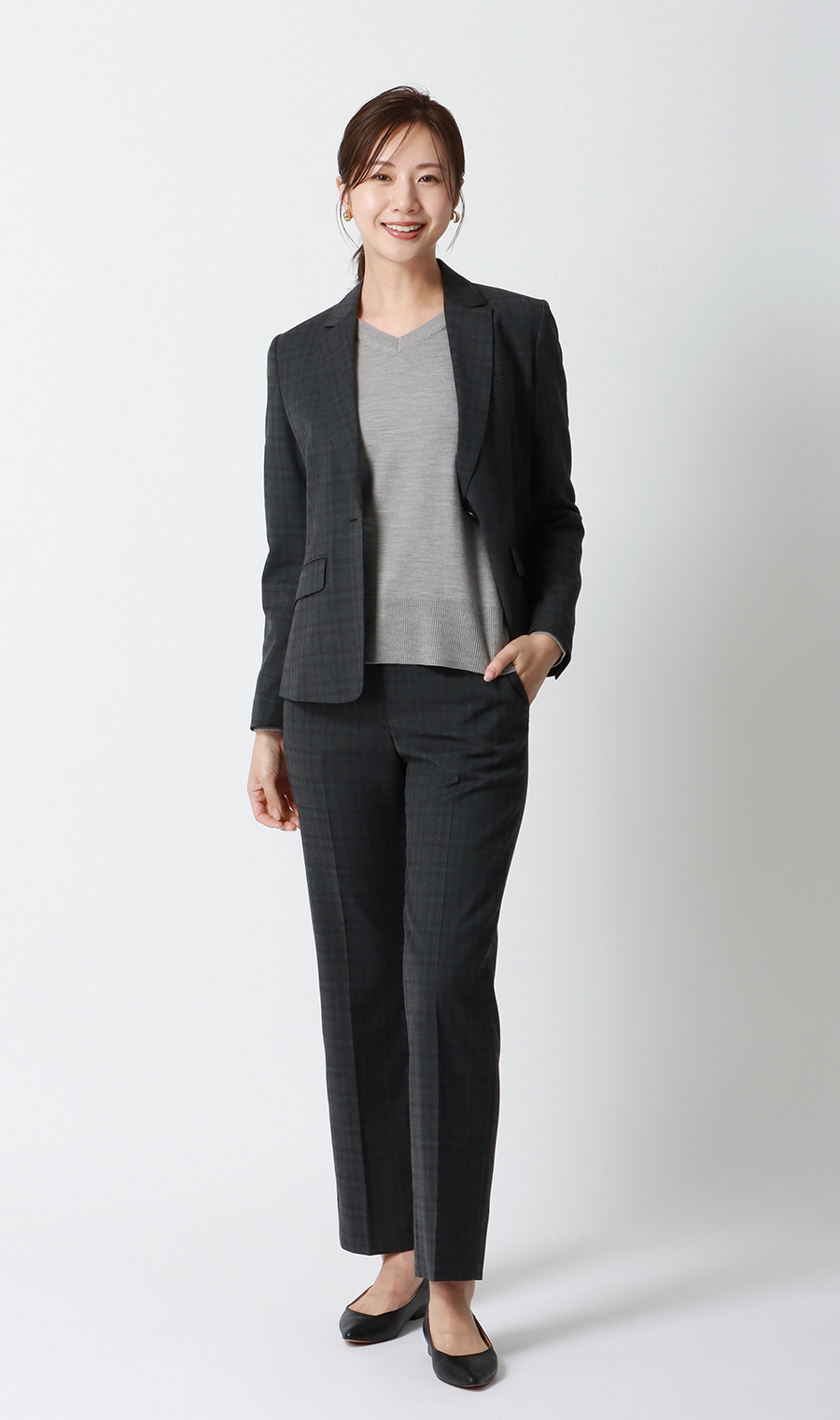 【毛玉CLEARニット】Vネック天竺ニット グレー LL