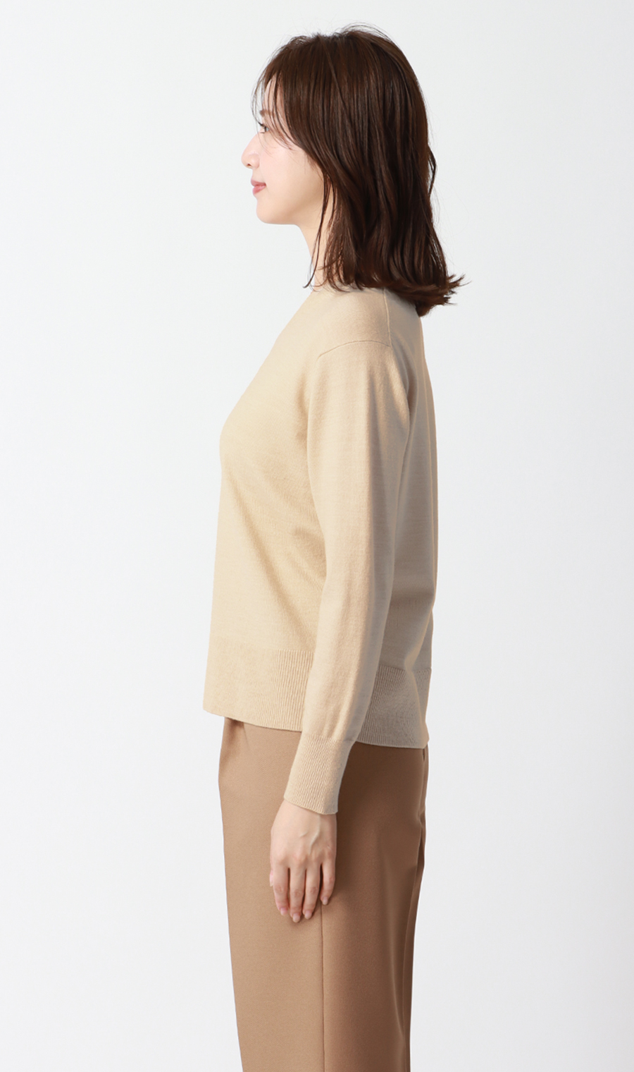 【毛玉CLEARニット】Vネック天竺ニット ベージュ S