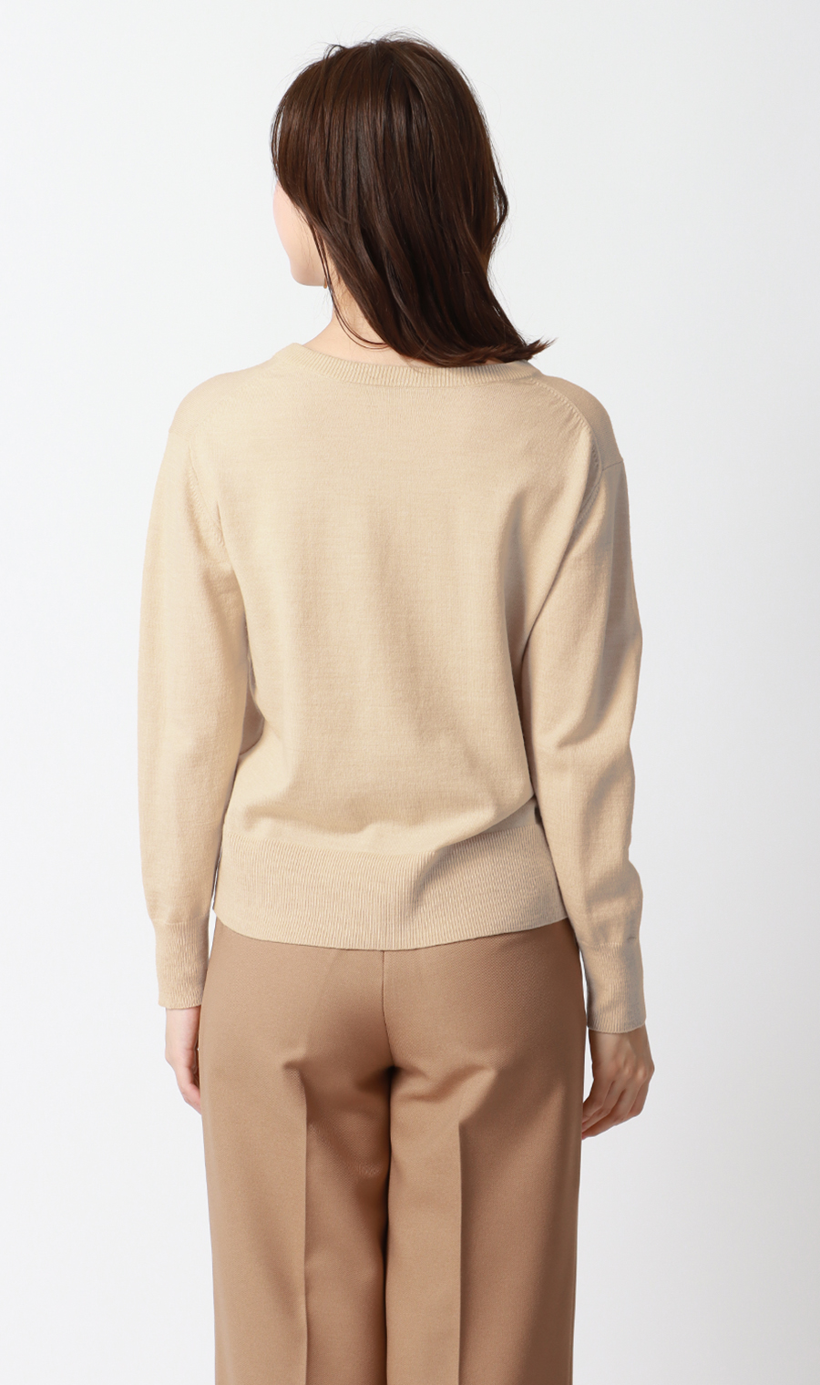 【毛玉CLEARニット】Vネック天竺ニット ベージュ S