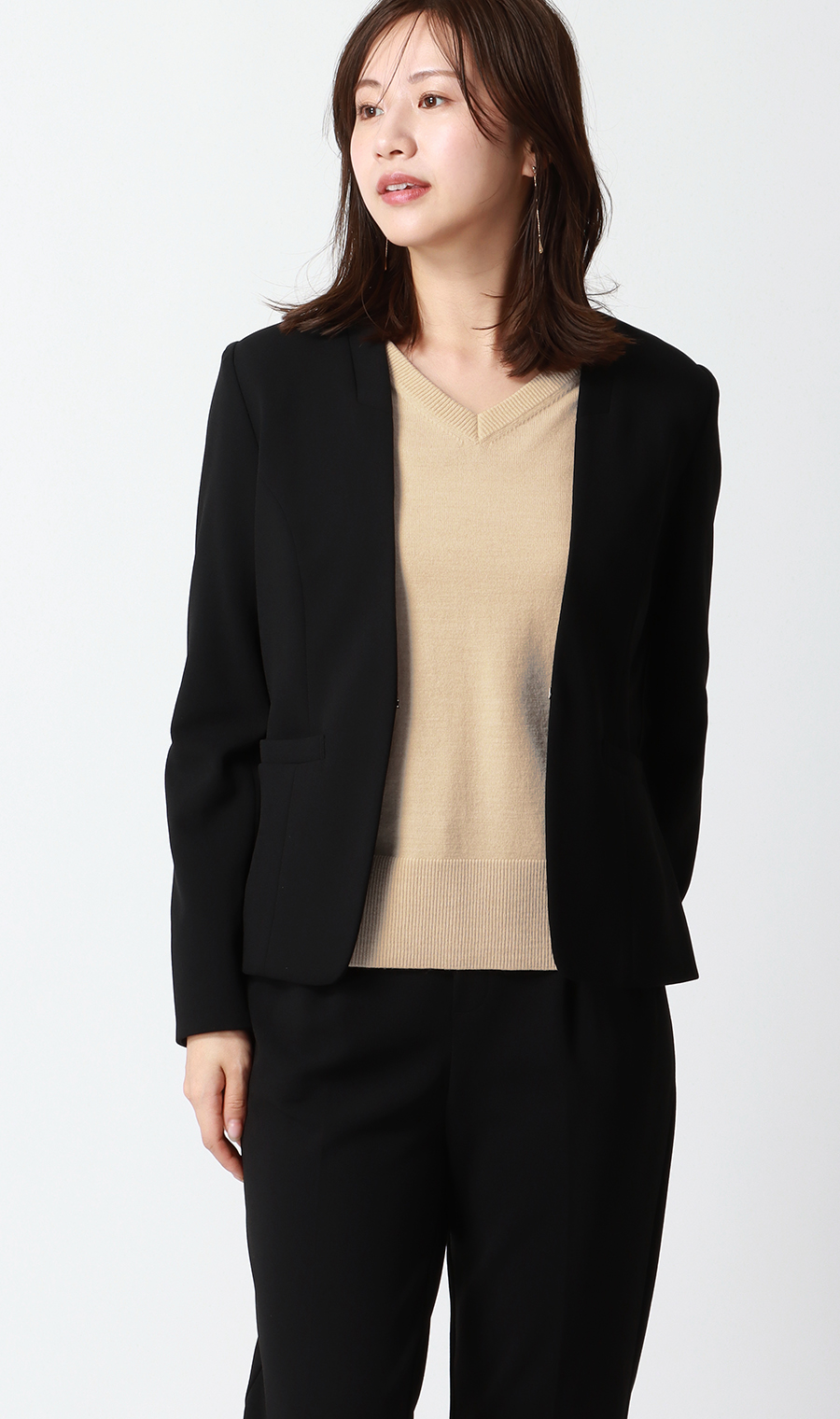 【毛玉CLEARニット】Vネック天竺ニット ベージュ S