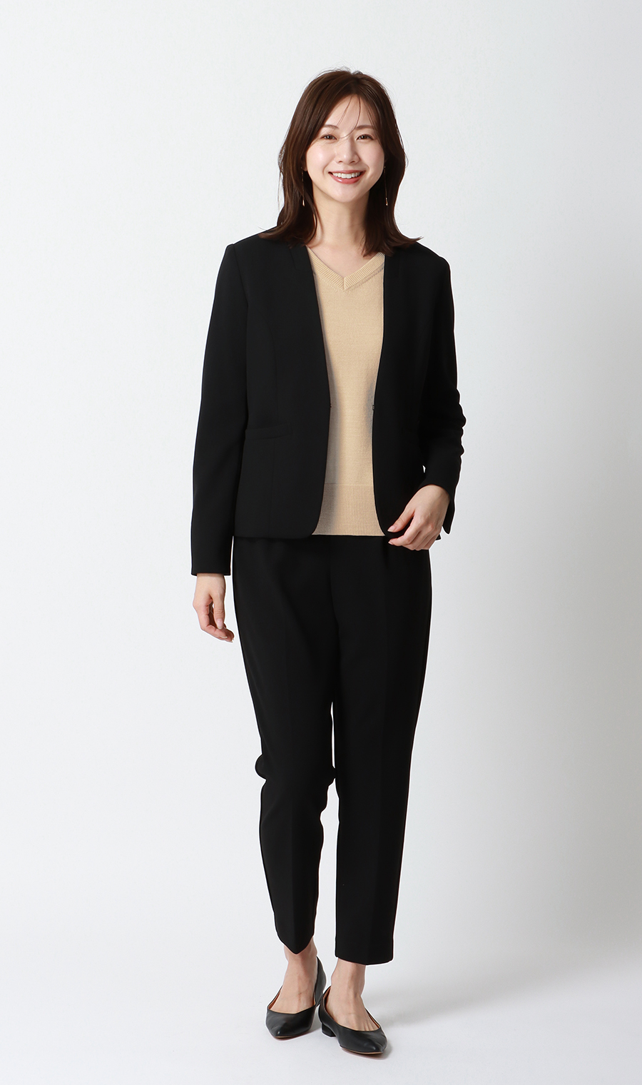 【毛玉CLEARニット】Vネック天竺ニット ベージュ S