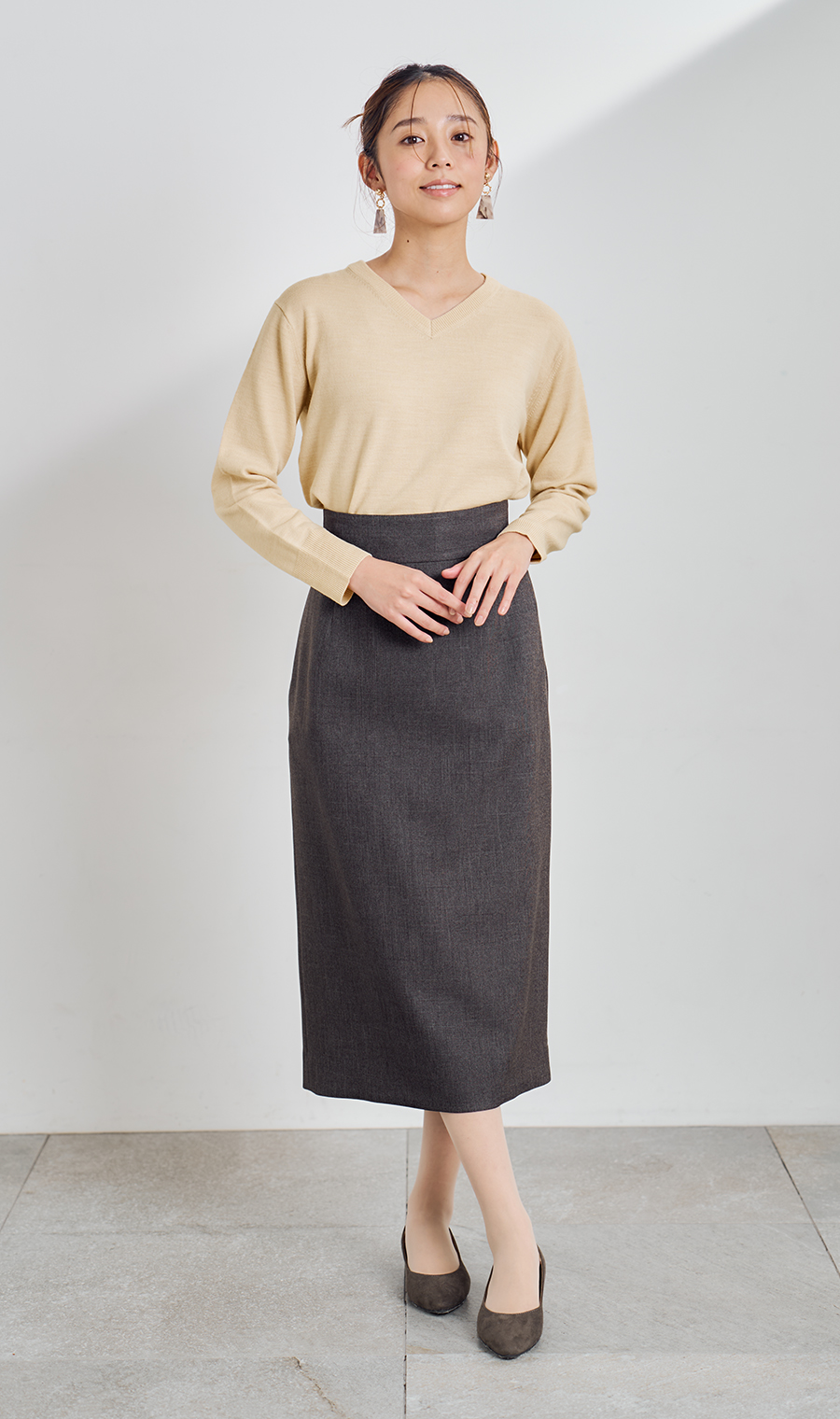 【毛玉CLEARニット】Vネック天竺ニット ベージュ S