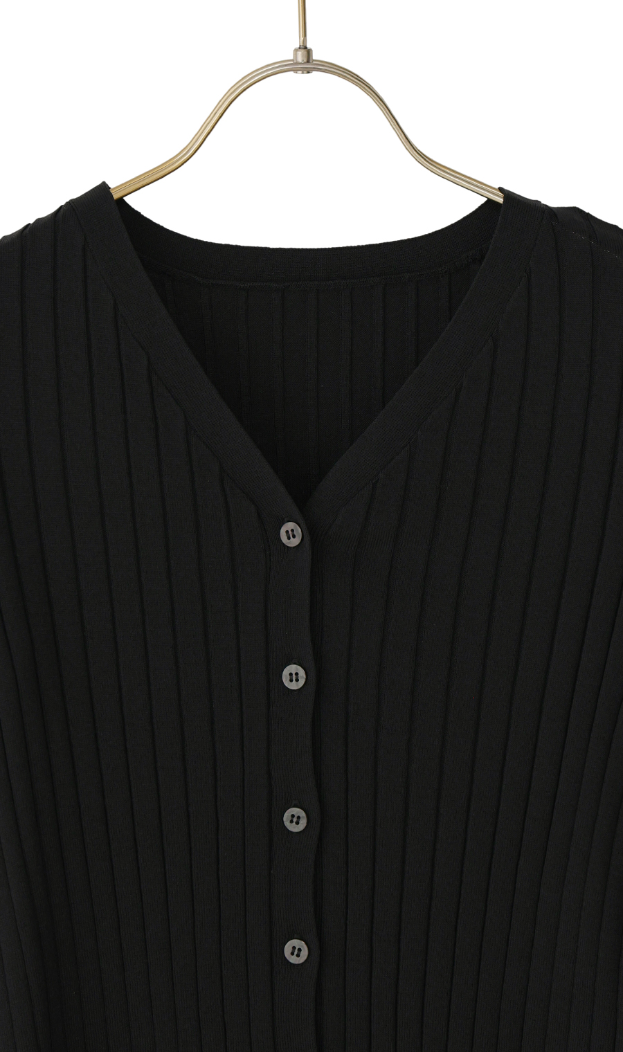 Vネックワイドリブカーディガン【長袖】 ホワイト M