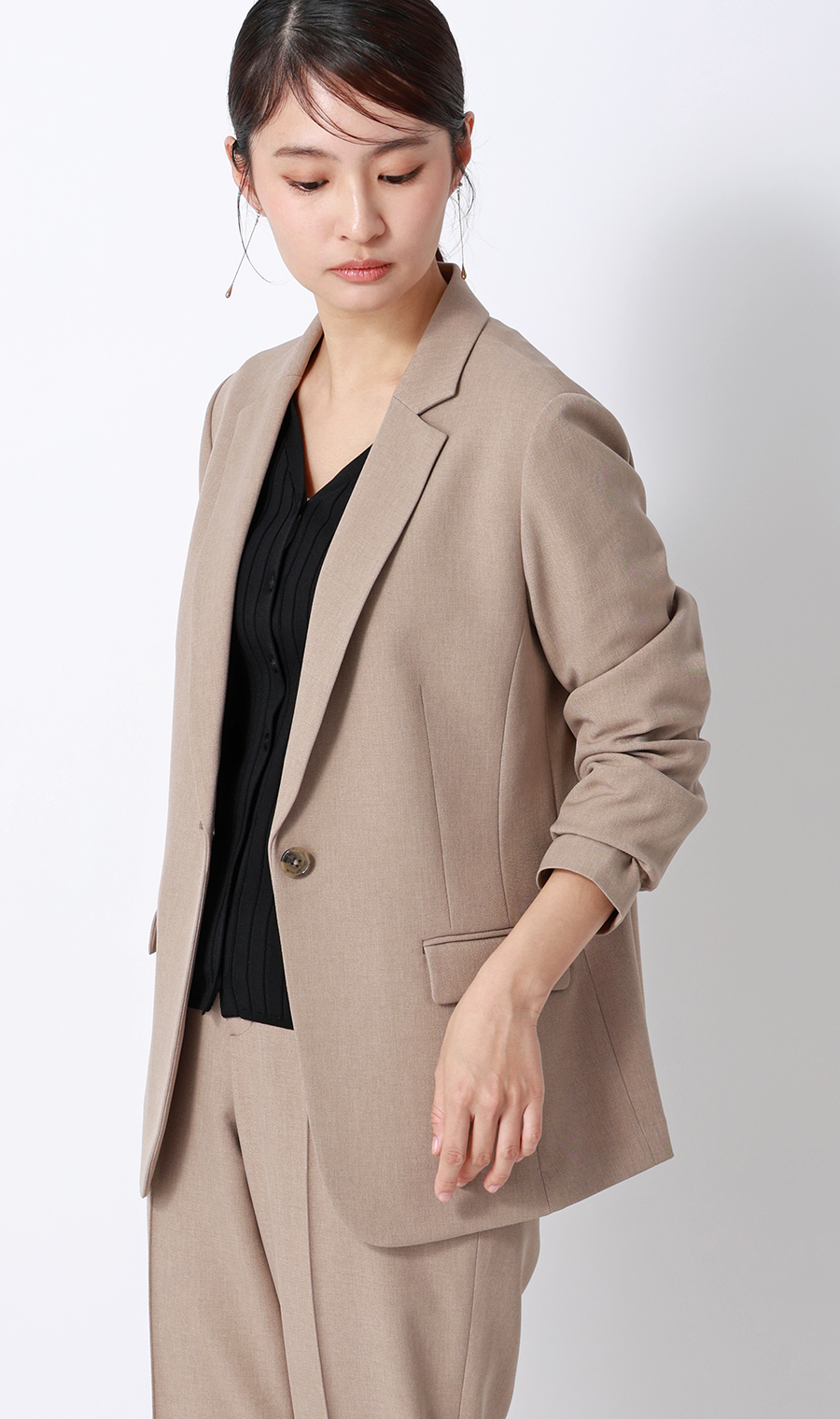 Vネックワイドリブカーディガン【長袖】 ブラック L