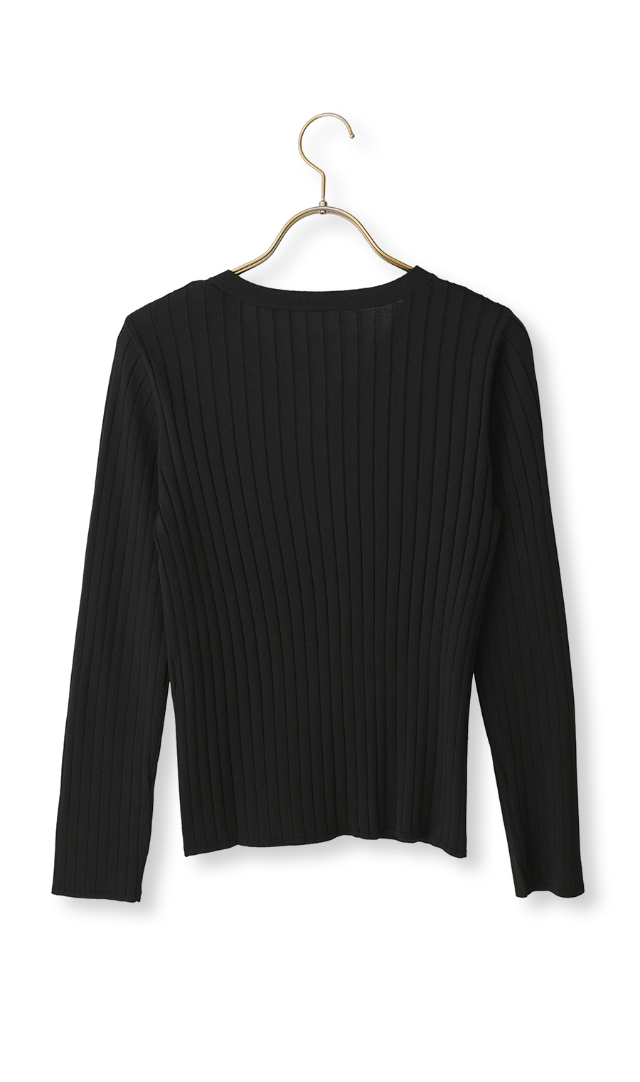 Vネックワイドリブカーディガン【長袖】 ブラック L