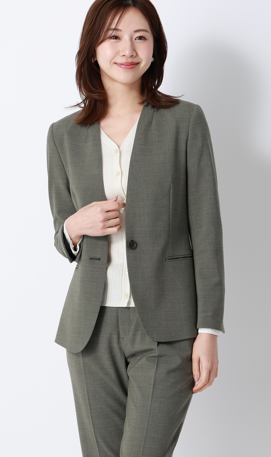 Vネックワイドリブカーディガン【長袖】 ホワイト L