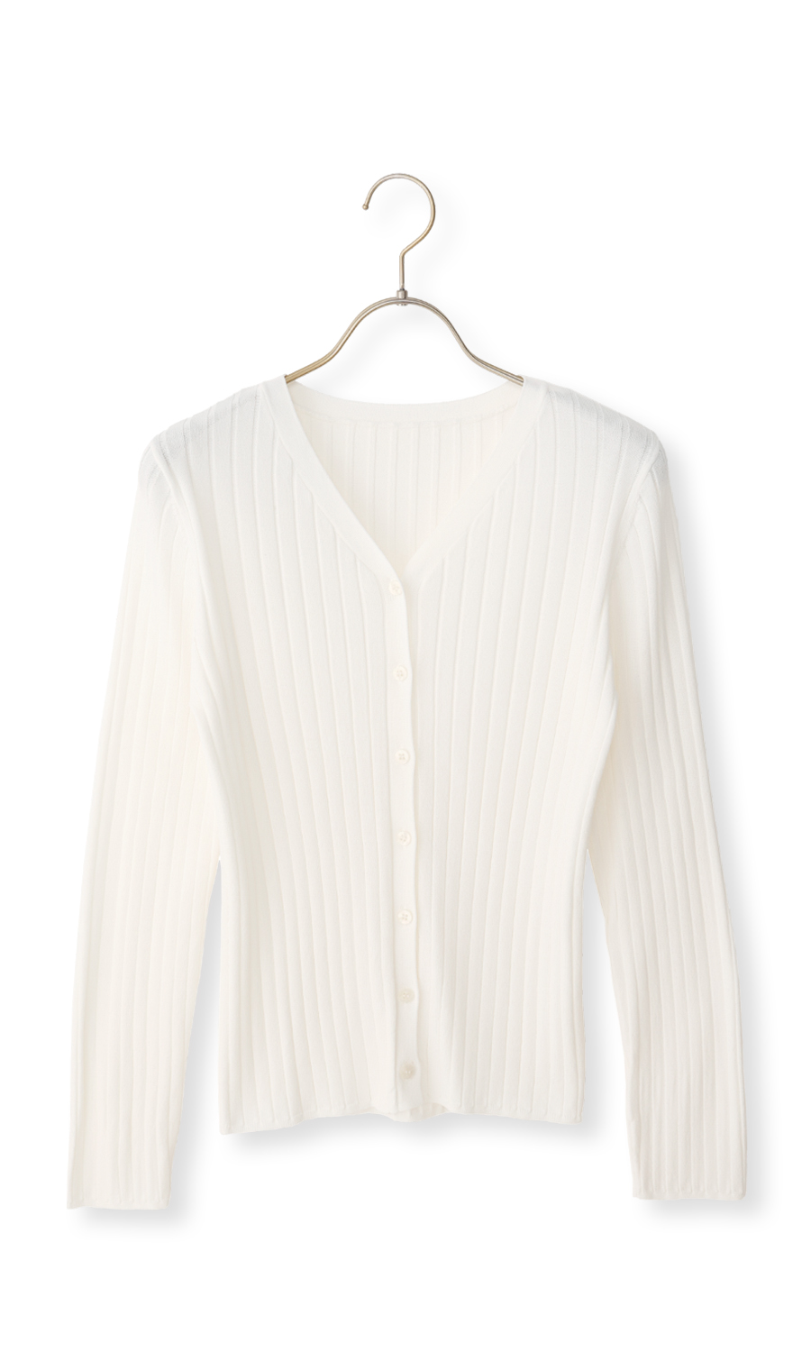 Vネックワイドリブカーディガン【長袖】 ホワイト L