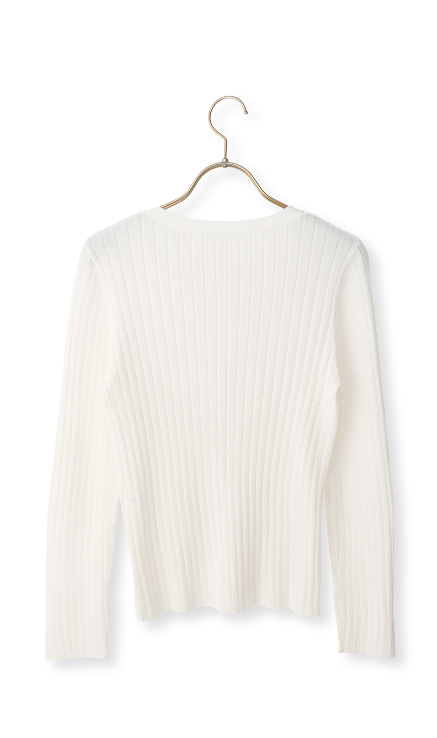 Vネックワイドリブカーディガン【長袖】 ホワイト L