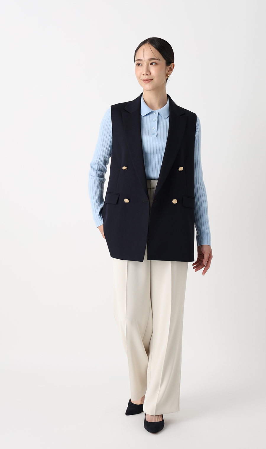 【毛玉CLEARニット】ポロ襟リブニット【長袖】【#すごセーター】 サックス L