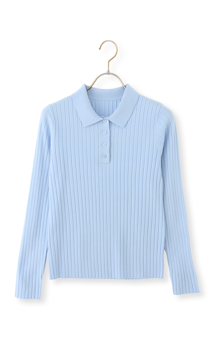 【毛玉CLEARニット】ポロ襟リブニット【長袖】【#すごセーター】 サックス L