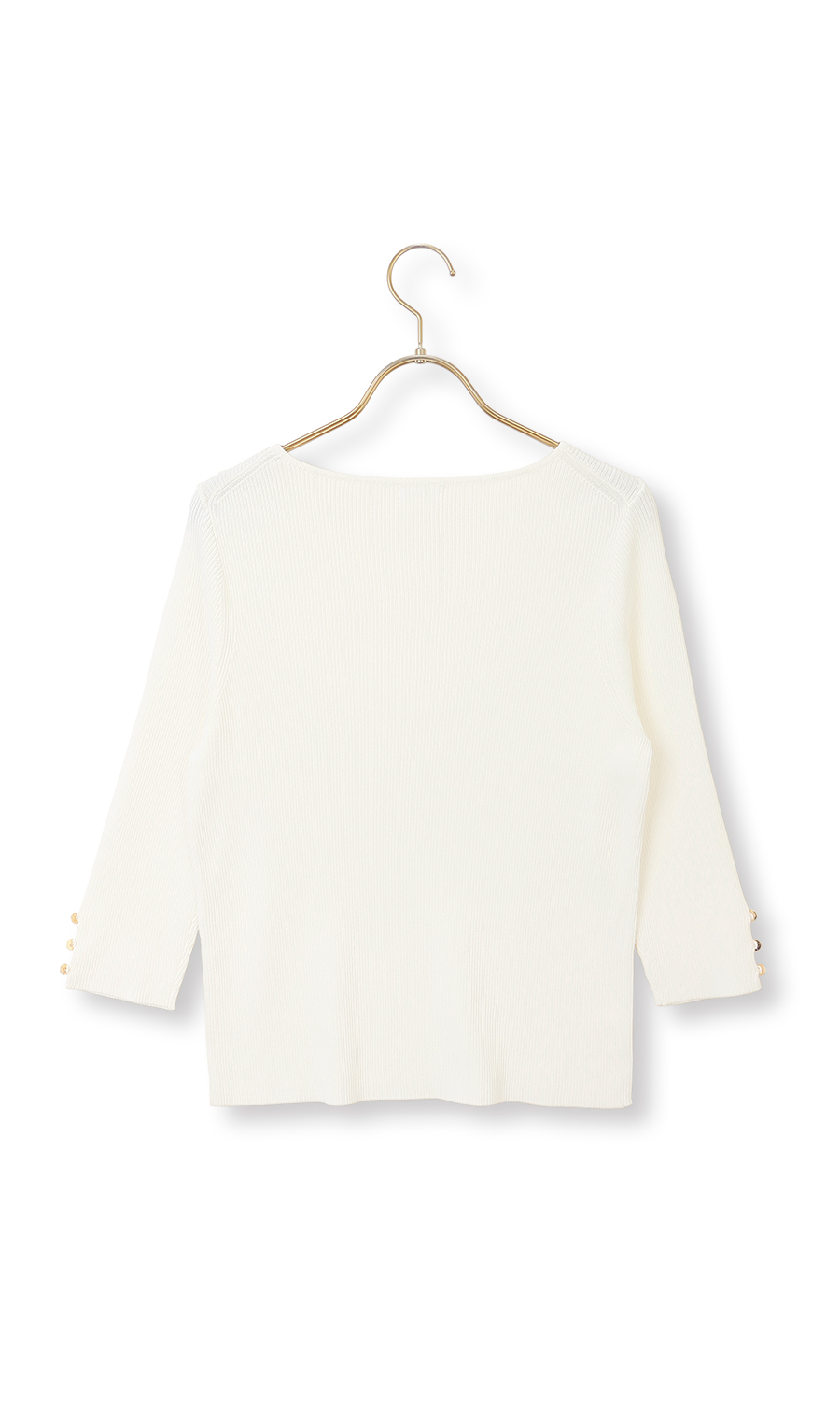 ハートネックリブニット【7分袖】 ホワイト M