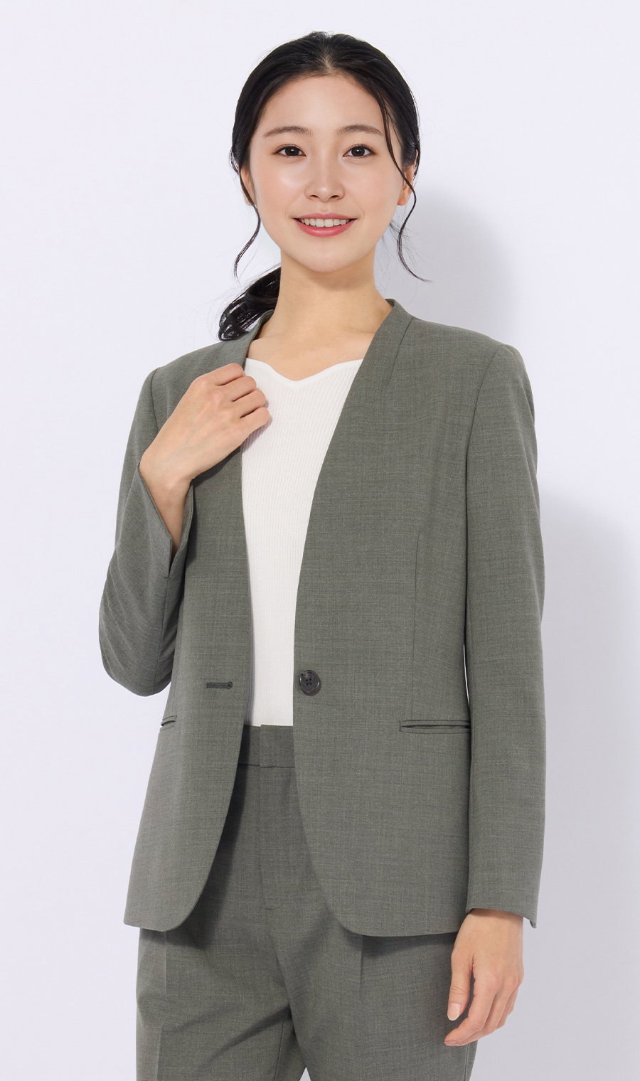 ハートネックリブニット【7分袖】 ホワイト LL