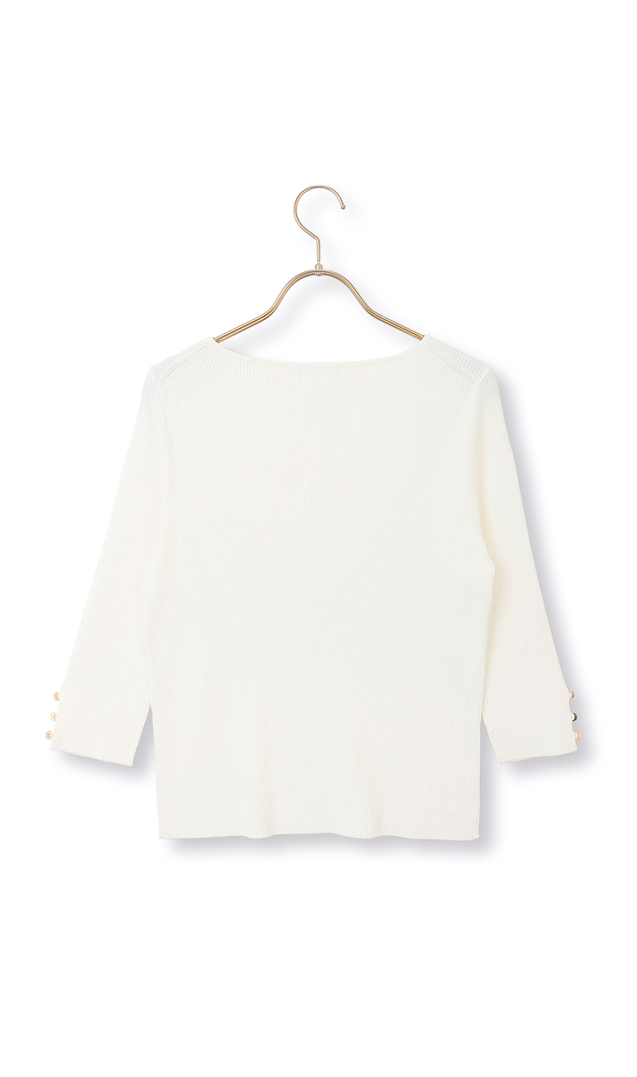 ハートネックリブニット【7分袖】 ホワイト LL