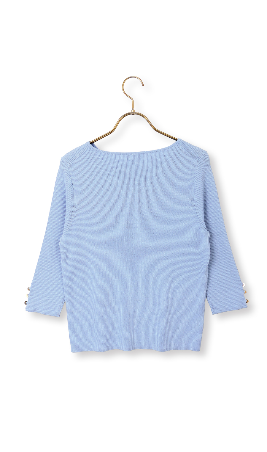 ハートネックリブニット【7分袖】 ブルー M