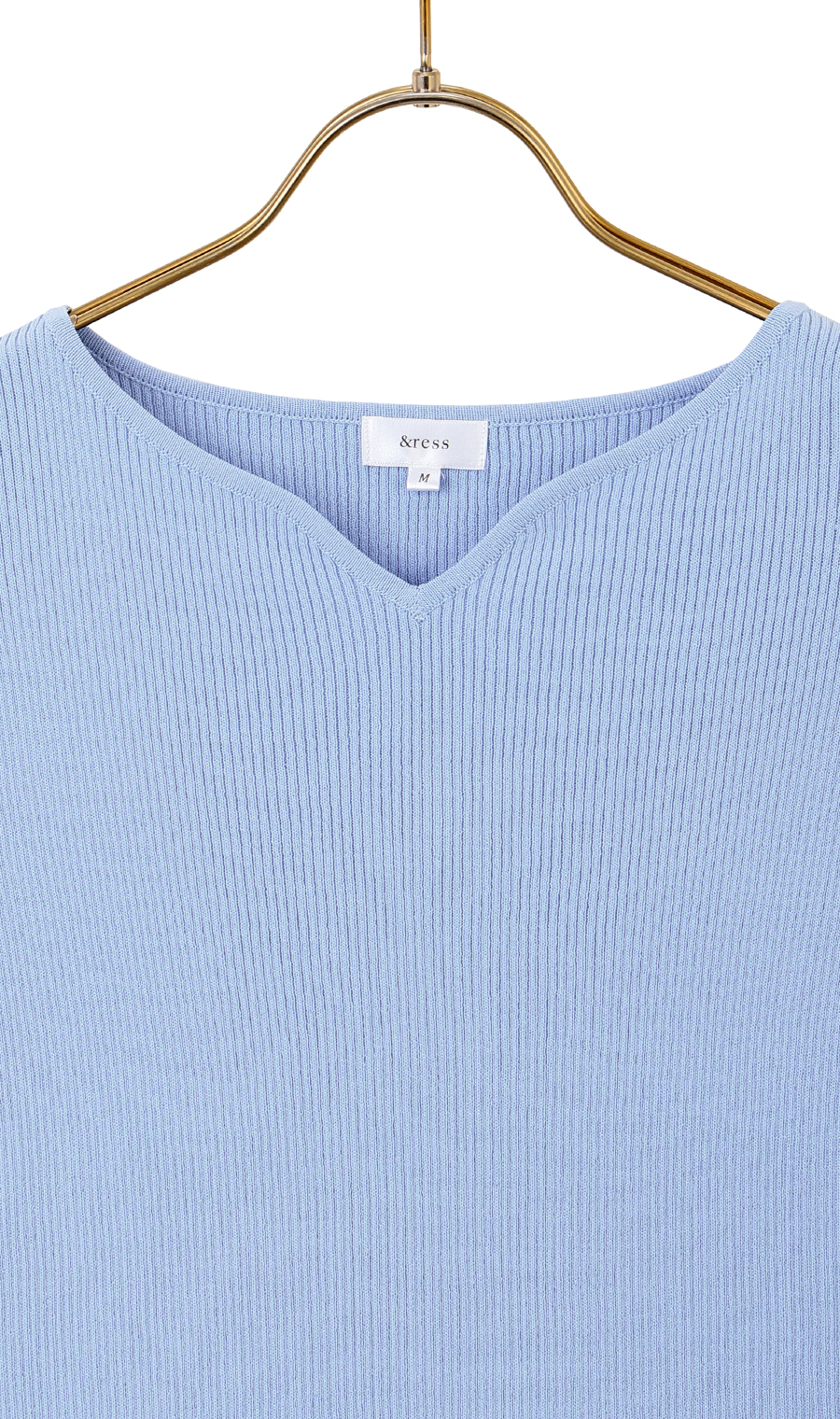 ハートネックリブニット【7分袖】 ブルー M