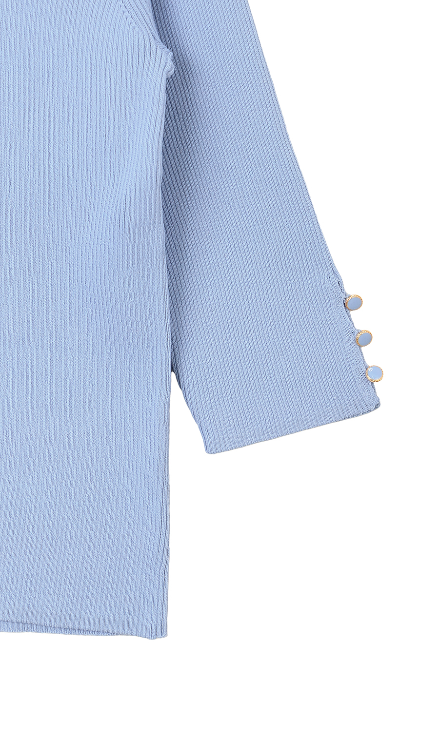 ハートネックリブニット【7分袖】 ブルー M