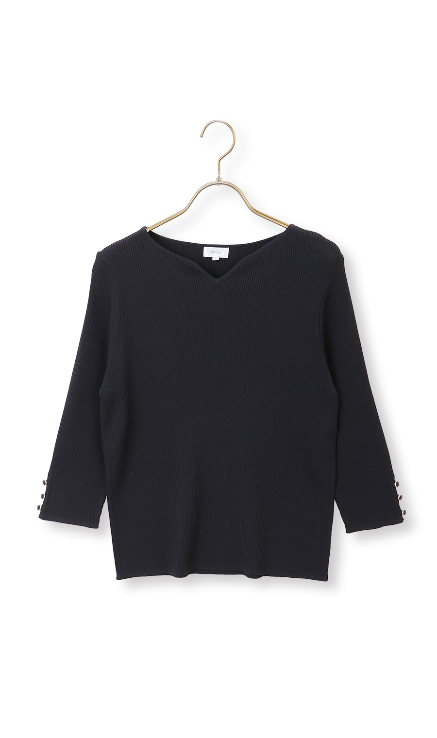 ハートネックリブニット【7分袖】 ネイビー M