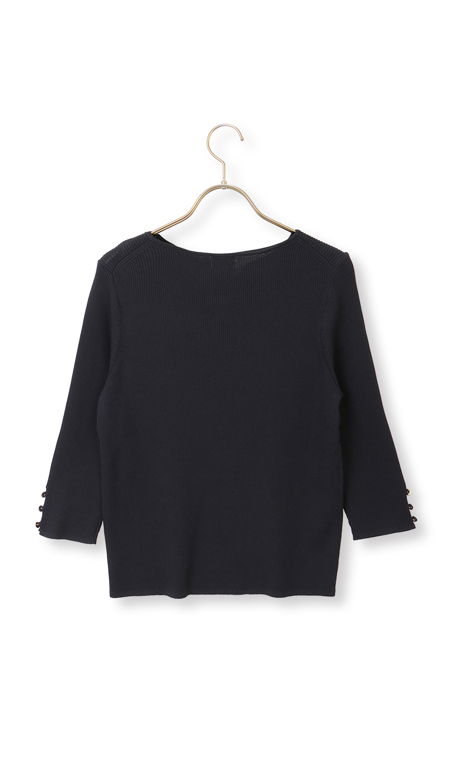 ハートネックリブニット【7分袖】 ネイビー M