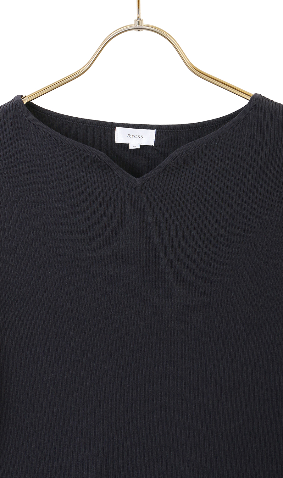 ハートネックリブニット【7分袖】 ネイビー M