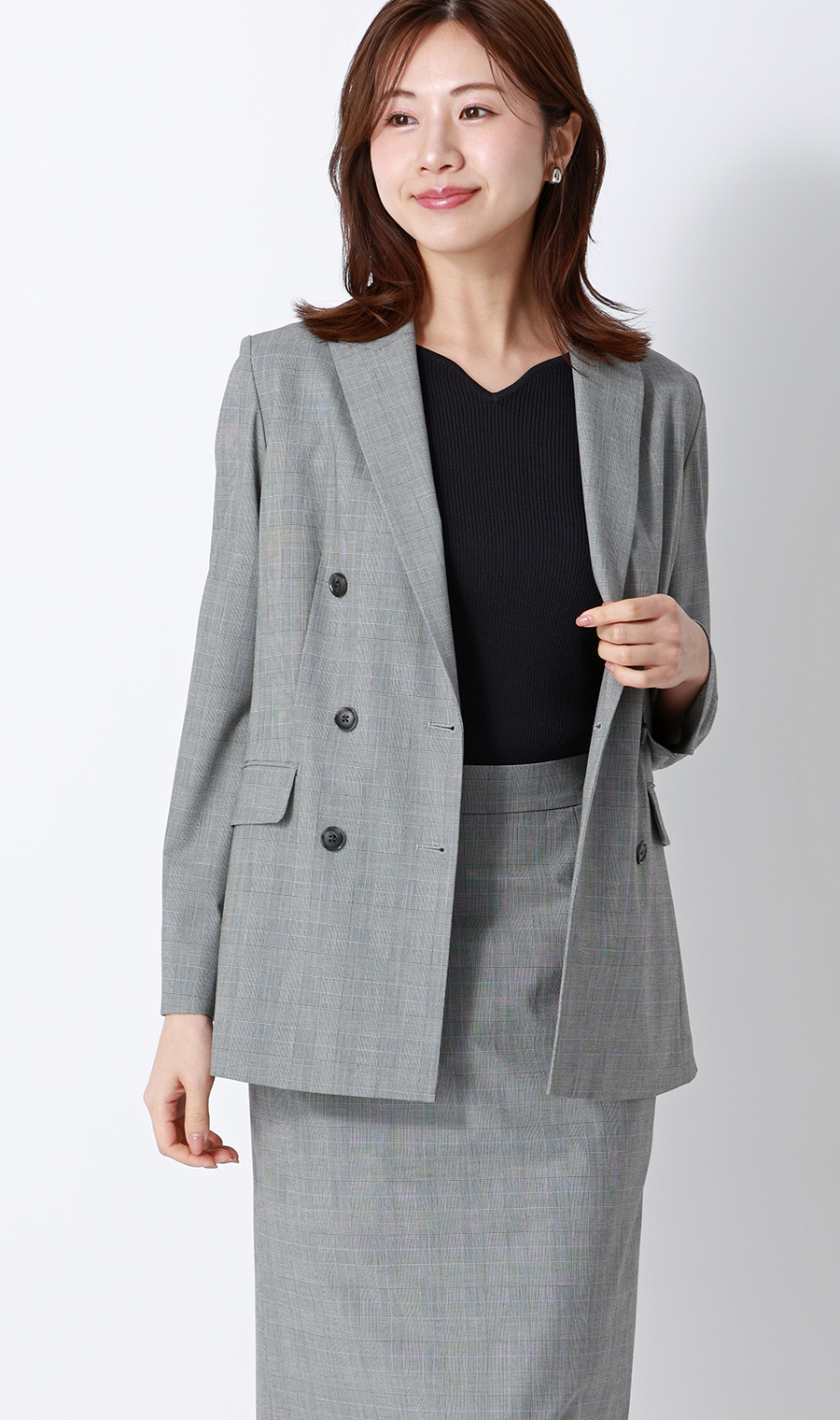 ハートネックリブニット【7分袖】 ネイビー S