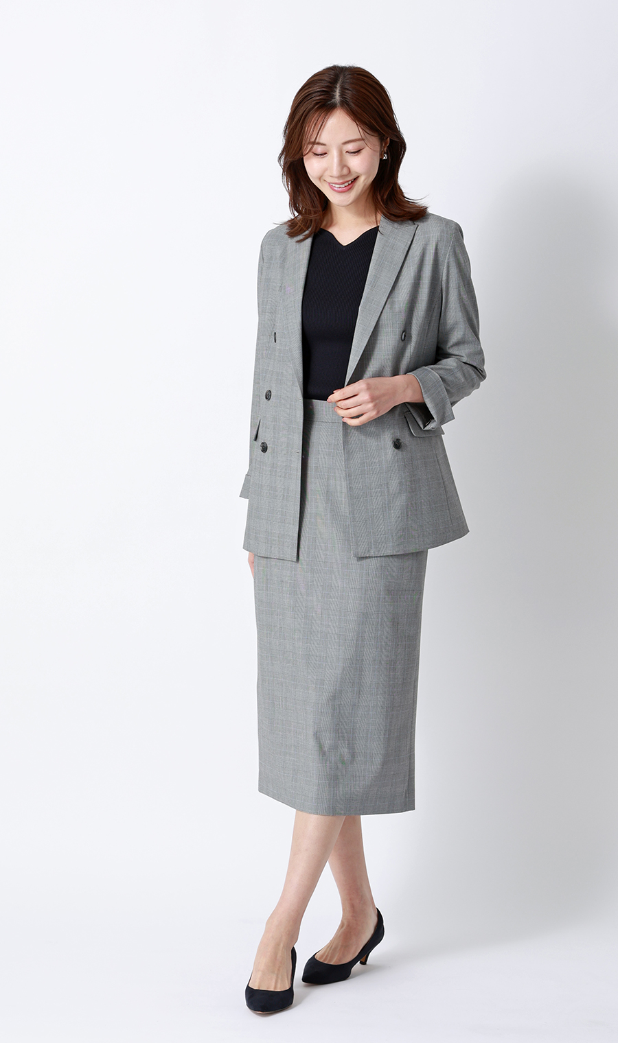 ハートネックリブニット【7分袖】 ネイビー S