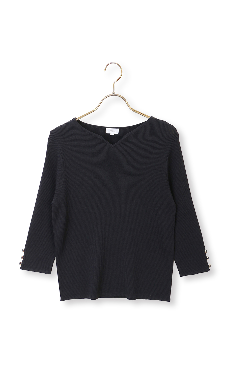 ハートネックリブニット【7分袖】 ネイビー S