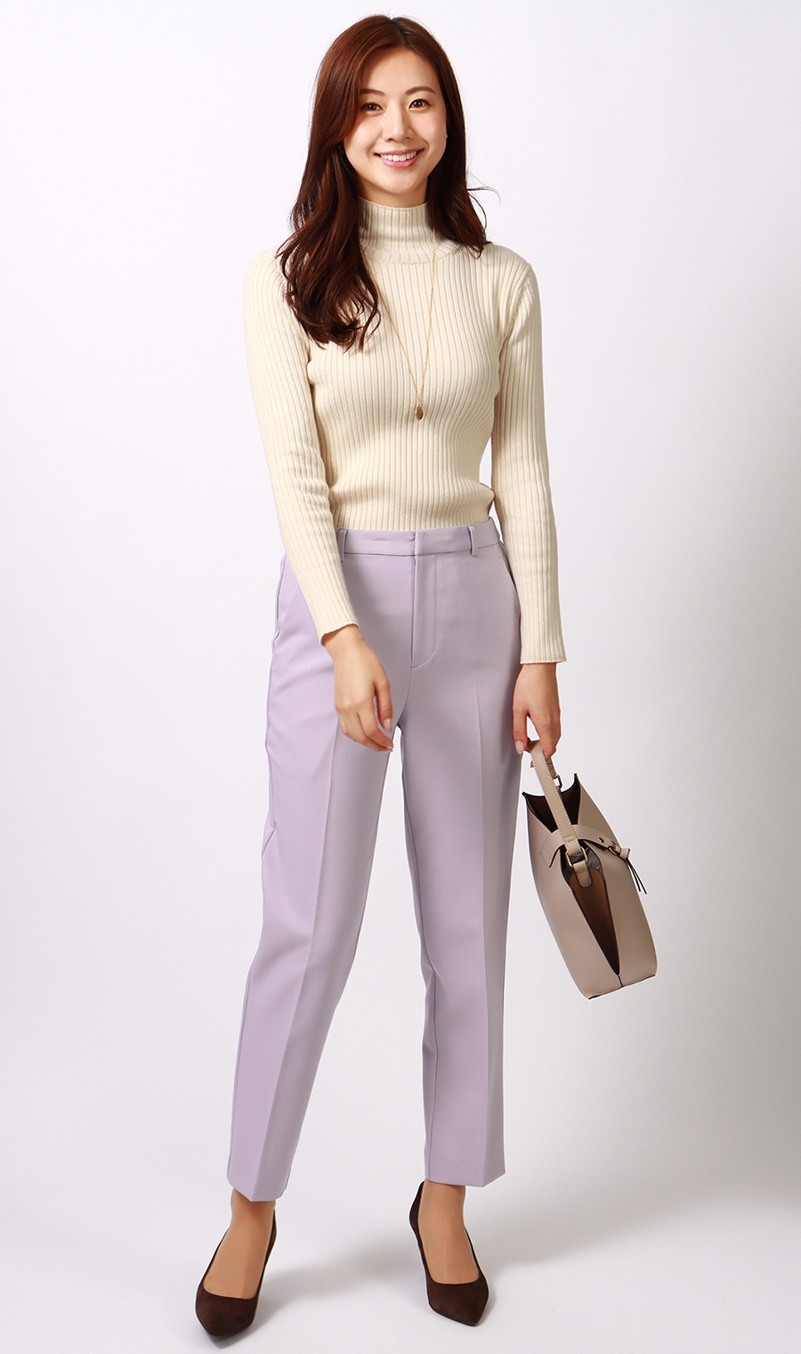 タートルネックニットプルオーバー《長袖》 ホワイト LL