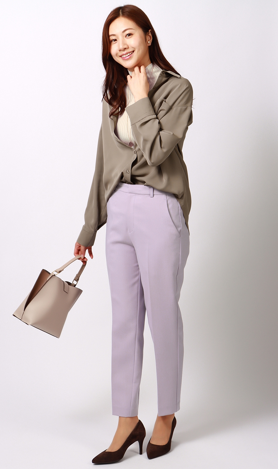 タートルネックニットプルオーバー《長袖》 ホワイト LL