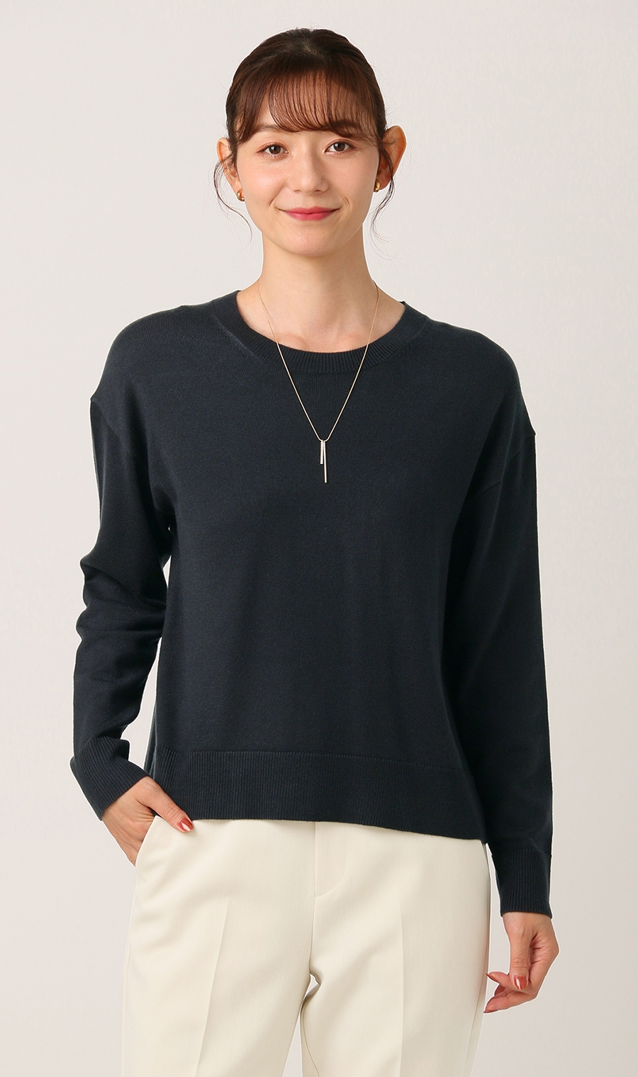 クルーネックニットプルオーバー《長袖》 ネイビー S