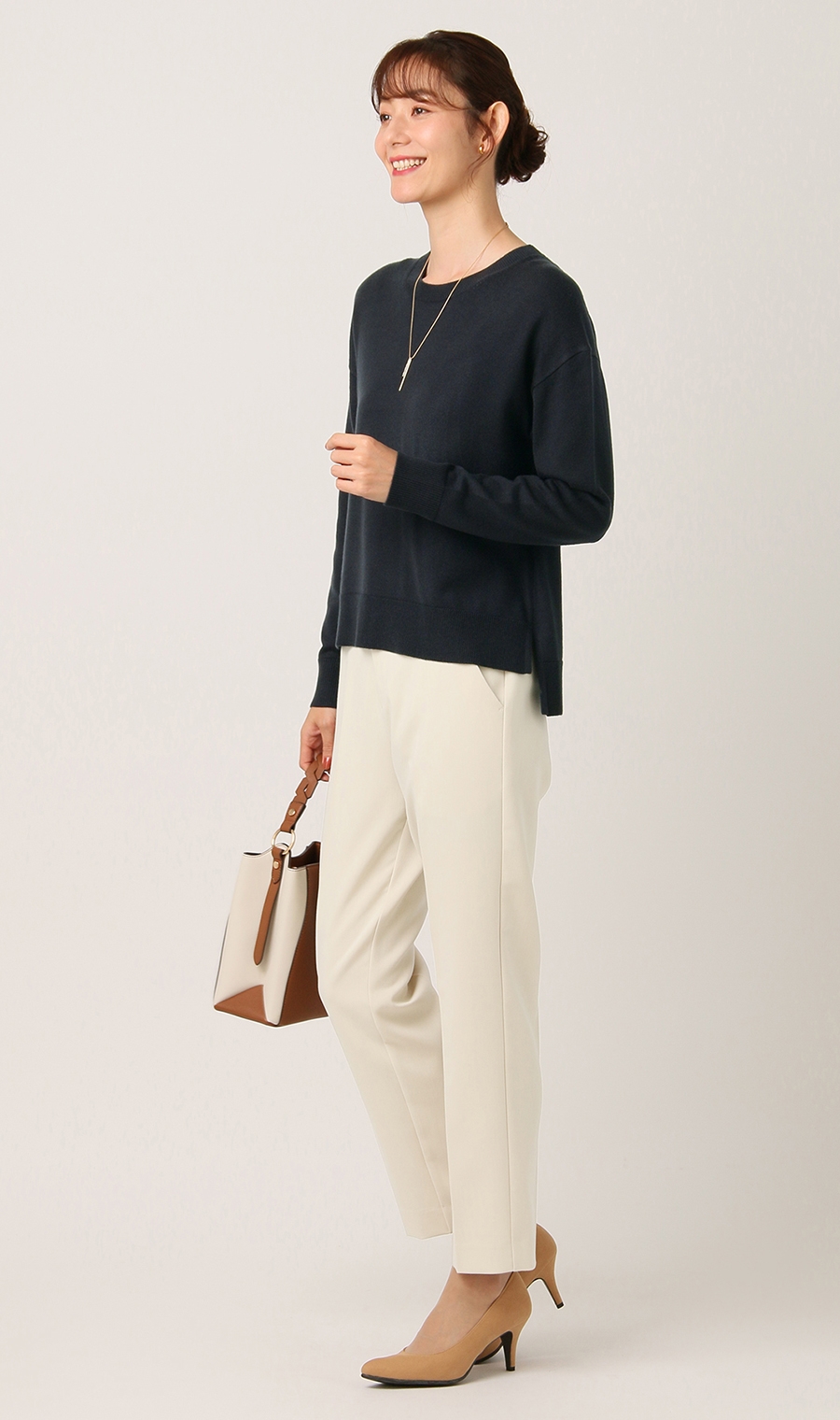 クルーネックニットプルオーバー《長袖》 ネイビー S