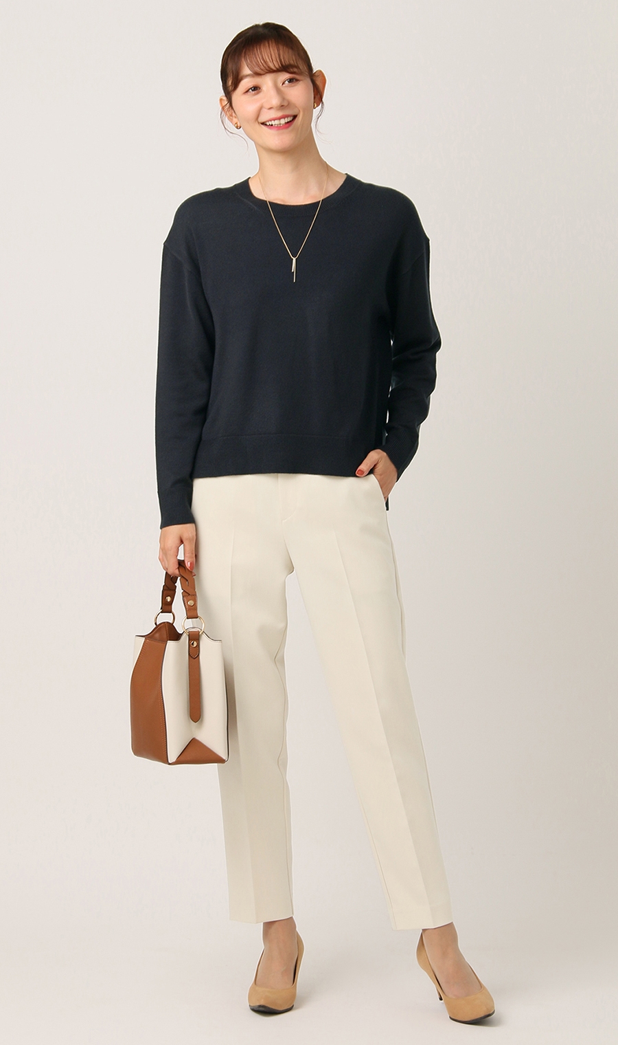 クルーネックニットプルオーバー《長袖》 ネイビー S