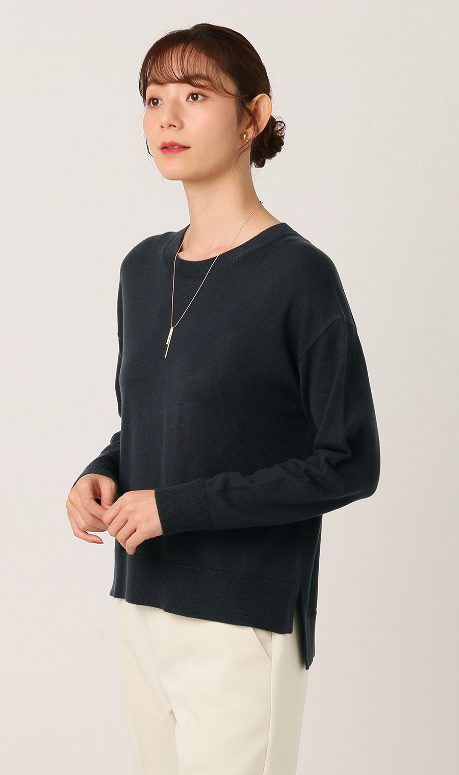 クルーネックニットプルオーバー《長袖》 ネイビー S