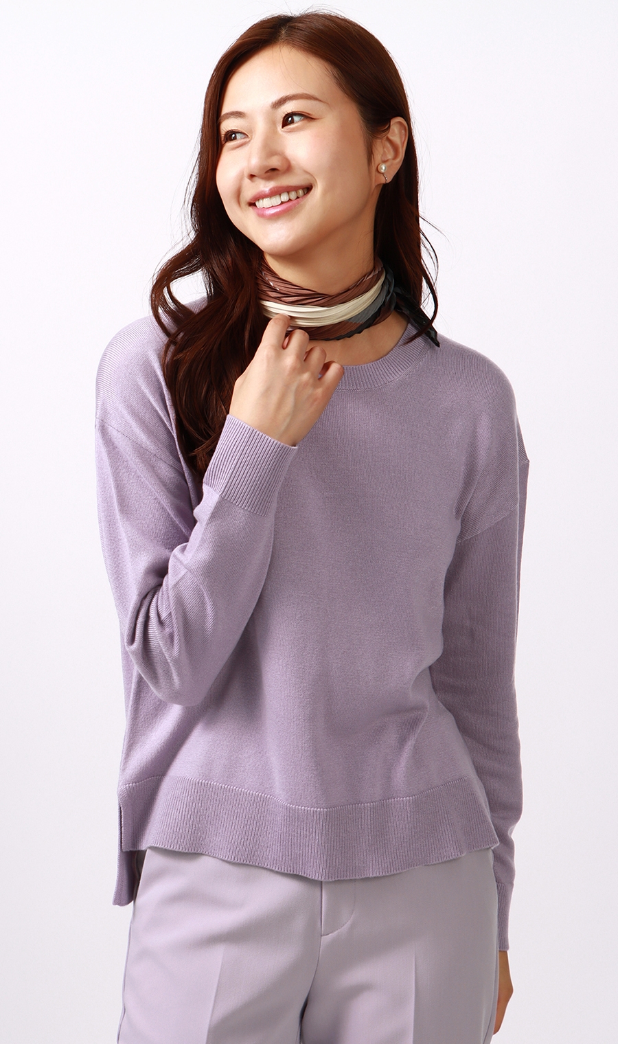 クルーネックニットプルオーバー《長袖》 パープル S