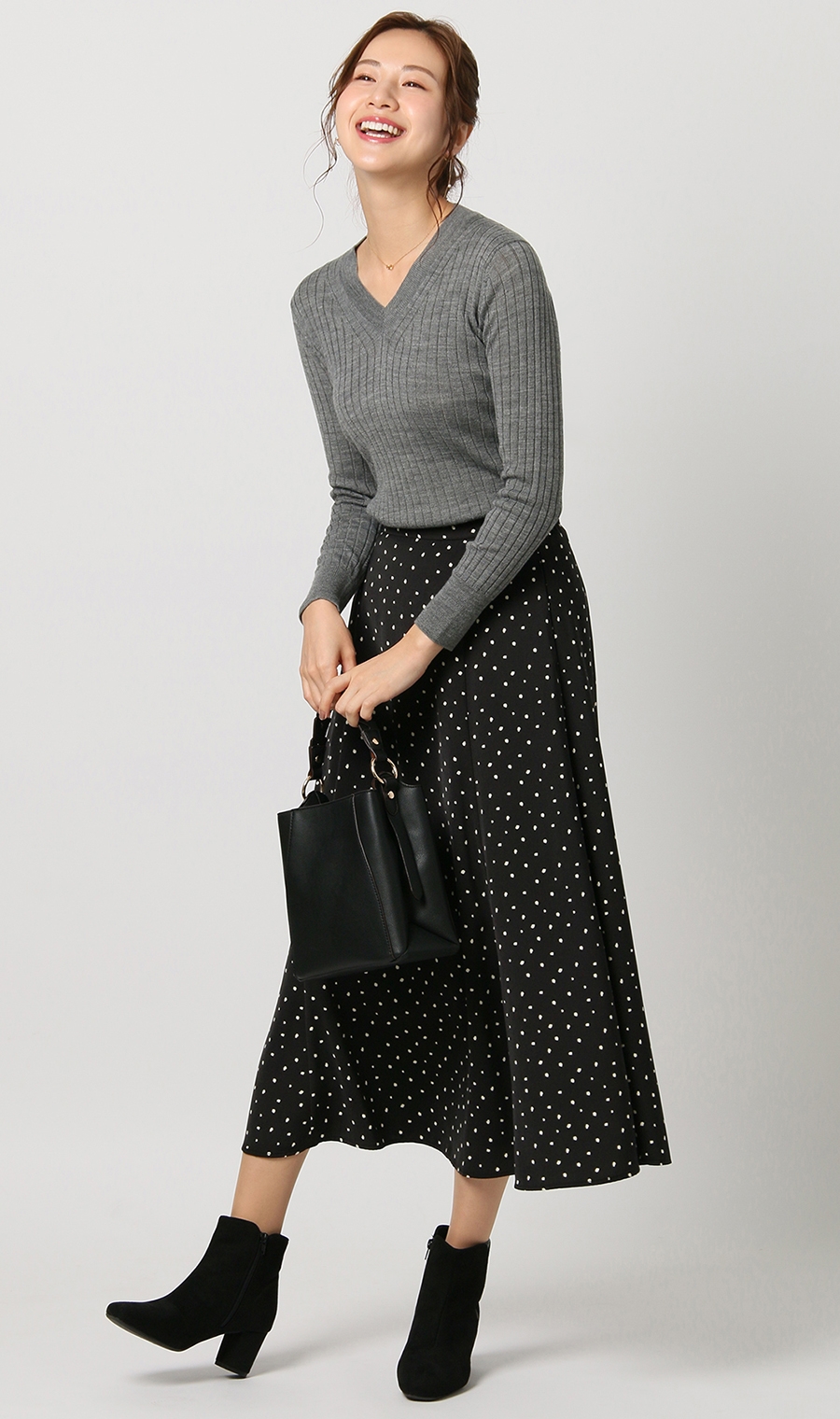 《毛玉CLEARニット》リブVネックプルオーバー《#すごセーター》 グレー S