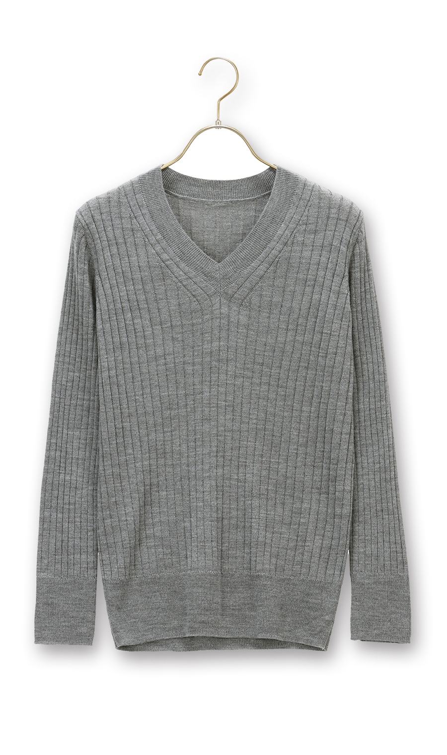 《毛玉CLEARニット》リブVネックプルオーバー《#すごセーター》 グレー S